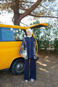 Etnik Desen Kapüşonlu İkili Takım Lacivert