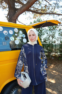 Etnik Desen Kapüşonlu İkili Takım Lacivert