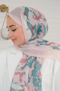 Etnik Desen Koton Şal Pudra