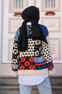 Etnik Desen Örme Kazak Mavi