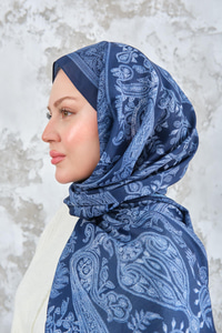 Etnik Desen Şal Lacivert
