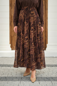 Etnik Desen Şifon Etek Kahverengi