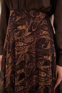 Etnik Desen Şifon Etek Kahverengi