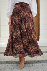 Etnik Desen Şifon Etek Mürdüm