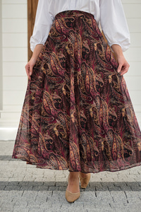 Etnik Desen Şifon Etek Mürdüm