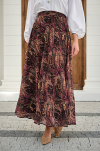 Etnik Desen Şifon Etek Mürdüm