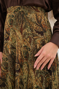 Etnik Desen Şifon Etek Yeşil