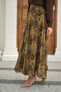 Etnik Desen Şifon Etek Yeşil