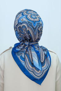 Etnik Desen Soft Eşarp Mavi