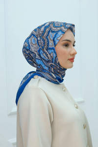 Etnik Desen Soft Eşarp Mavi