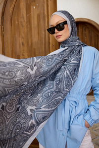 Etnik Desen Soft Şal Açık Gri