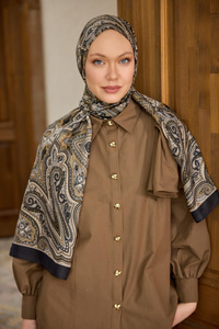 Etnik Desen Soft Şal Açık Kahve