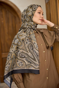 Etnik Desen Soft Şal Açık Kahve