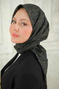 Etnik Desen Soft Şal Haki Yeşil