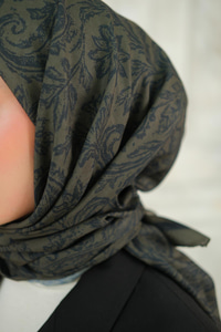 Etnik Desen Soft Şal Haki Yeşil