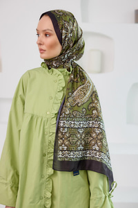 Etnik Desen Soft Şal Haki Yeşil