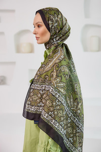 Etnik Desen Soft Şal Haki Yeşil