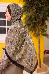 Etnik Desen Soft Şal Haki Yeşil