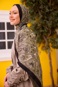 Etnik Desen Soft Şal Haki Yeşil