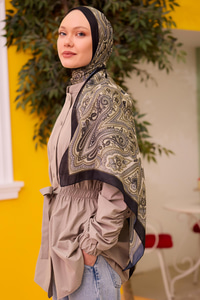 Etnik Desen Soft Şal Haki Yeşil