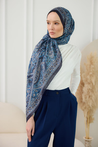 Etnik Desen Soft Şal İndigo Mavi