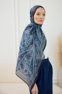 Etnik Desen Soft Şal İndigo Mavi