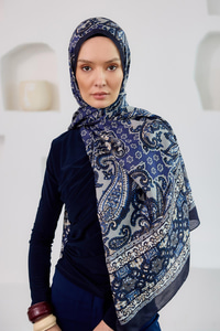 Etnik Desen Soft Şal Lacivert