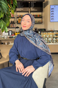 Etnik Desen Soft Şal Lacivert