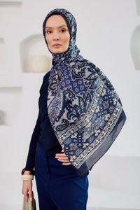 Etnik Desen Soft Şal Lacivert