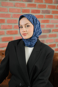 Etnik Desen Soft Şal Lacivert