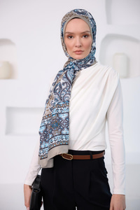 Etnik Desen Soft Şal Mavi