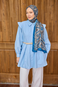 Etnik Desen Soft Şal Saks Mavi