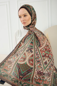 Etnik Desen Soft Şal Zümrüt Yeşil