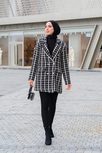 Etnik Desen Tüvit Blazer Ceket Siyah