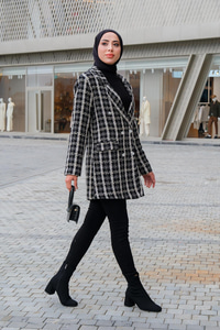 Etnik Desen Tüvit Blazer Ceket Siyah