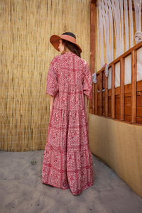 Etnik Desenli Elbise Kırmızı