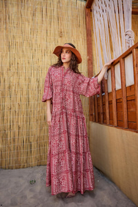 Etnik Desenli Elbise Kırmızı