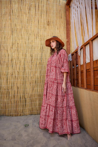 Etnik Desenli Elbise Kırmızı