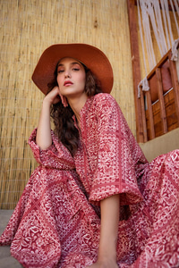 Etnik Desenli Elbise Kırmızı