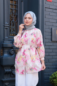 Etnik Desenli Gömlek Fuşya