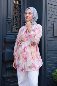 Etnik Desenli Gömlek Fuşya