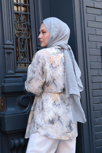 Etnik Desenli Gömlek Gri