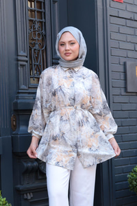 Etnik Desenli Gömlek Gri