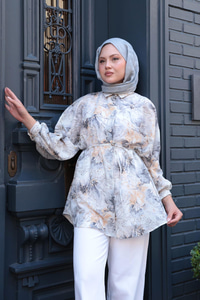 Etnik Desenli Gömlek Gri