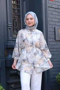 Etnik Desenli Gömlek Gri