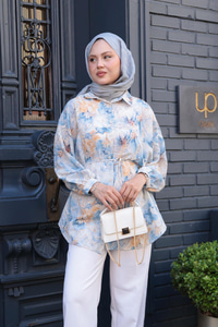 Etnik Desenli Gömlek Mavi