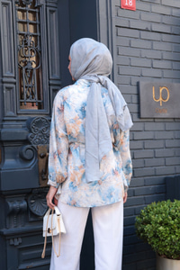 Etnik Desenli Gömlek Mavi