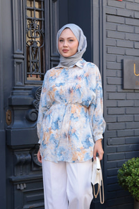 Etnik Desenli Gömlek Mavi