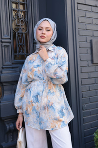 Etnik Desenli Gömlek Mavi