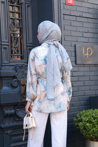 Etnik Desenli Gömlek Mavi